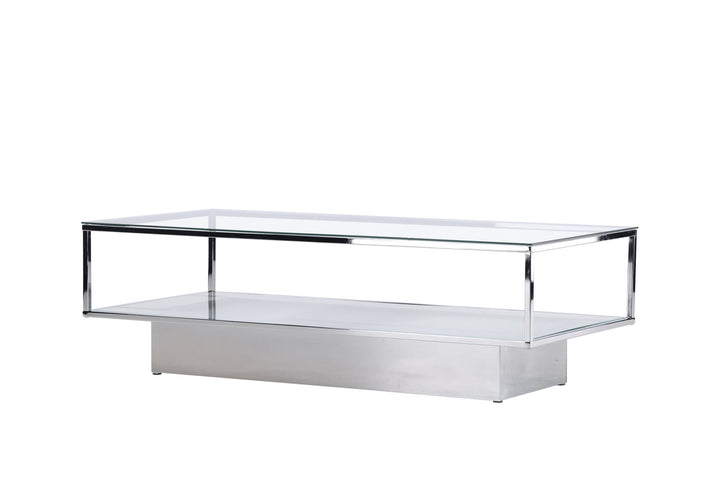 Furniture Fashion Maglehem Sofa Table  - Silver Chrome / Clear glass