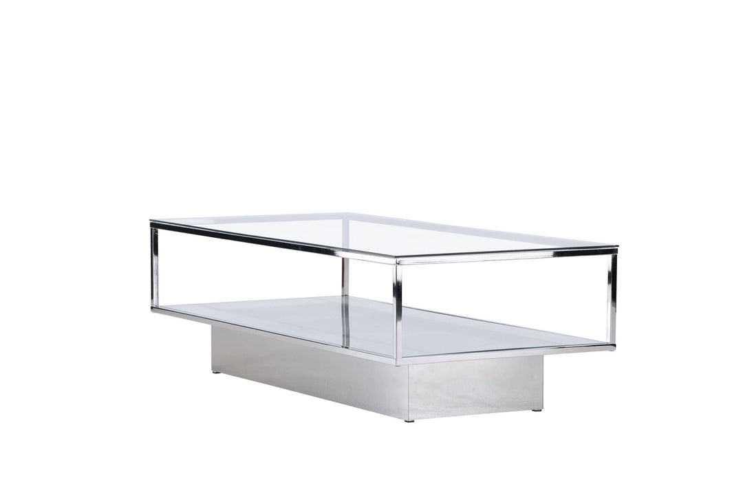 Furniture Fashion Maglehem Sofa Table  - Silver Chrome / Clear glass