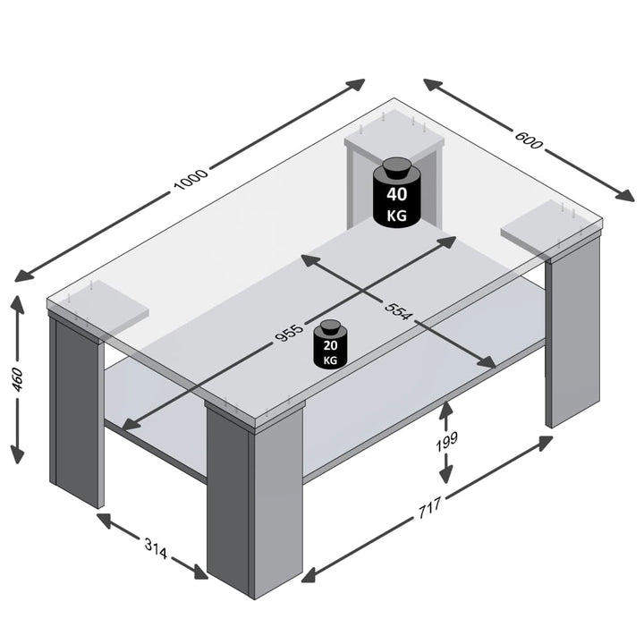 FMD sofabord med hylde 100 x 60 x 46 cm egetræsfarve