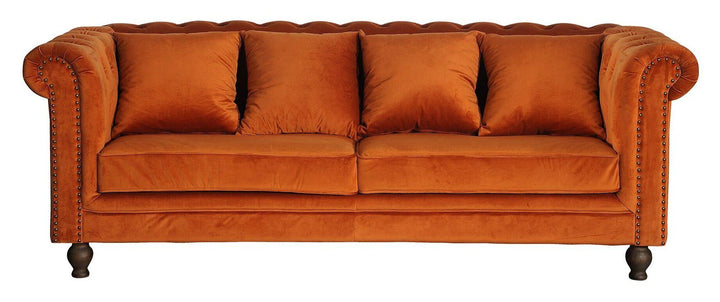 Venture Home Velvet 3-seat sofa - Rusty Orange - Inc 4 pillows