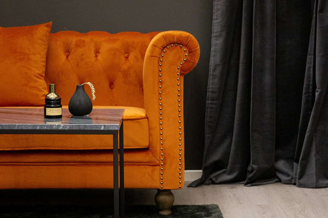 Venture Home Velvet 3-seat sofa - Rusty Orange - Inc 4 pillows