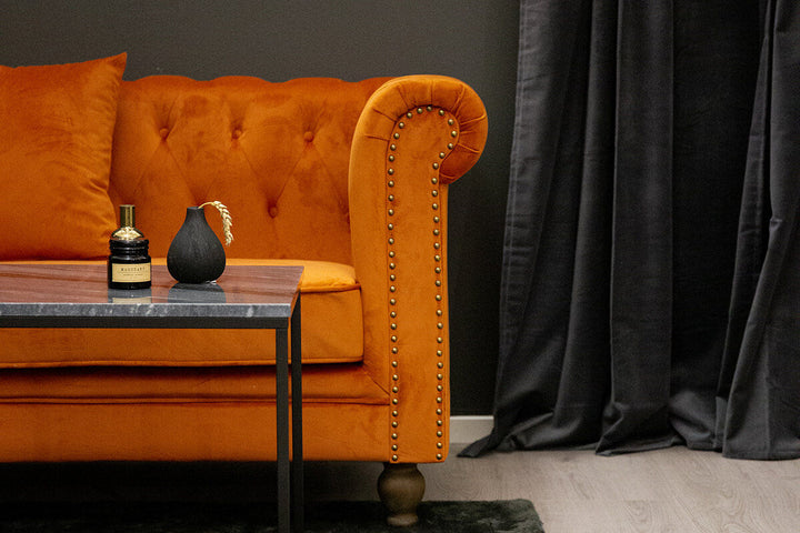 Venture Home Velvet 3-seat sofa - Rusty Orange - Inc 4 pillows