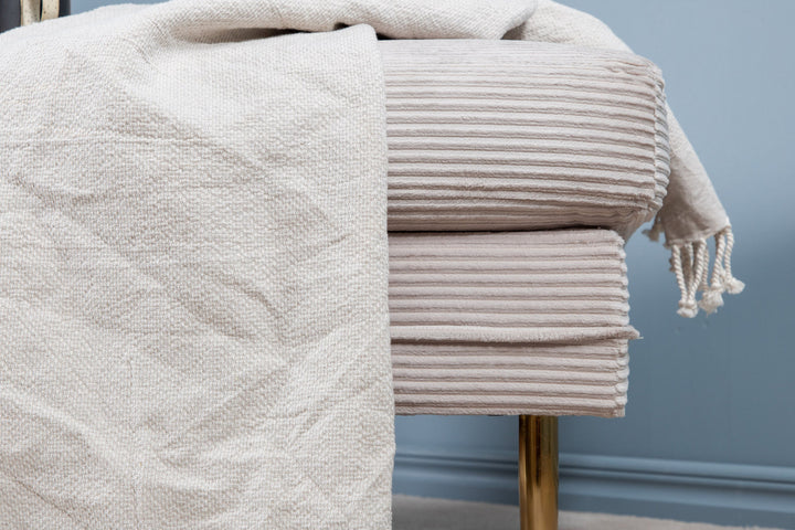 Venture Home Boom Ottoman - Brass / Beige Corduroy
