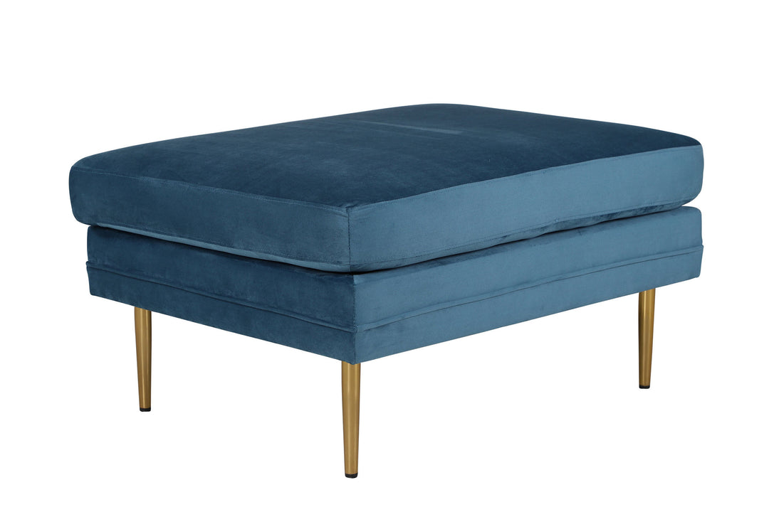 Venture Home Boom Ottoman - Brass / Blue Velvet