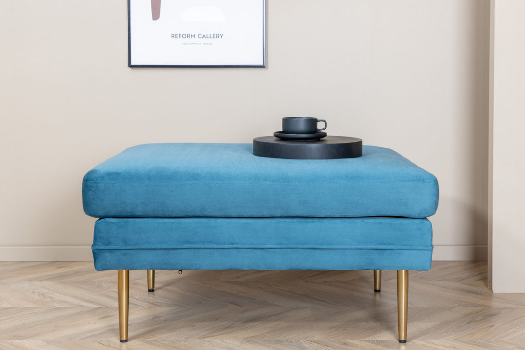 Venture Home Boom Ottoman - Brass / Blue Velvet