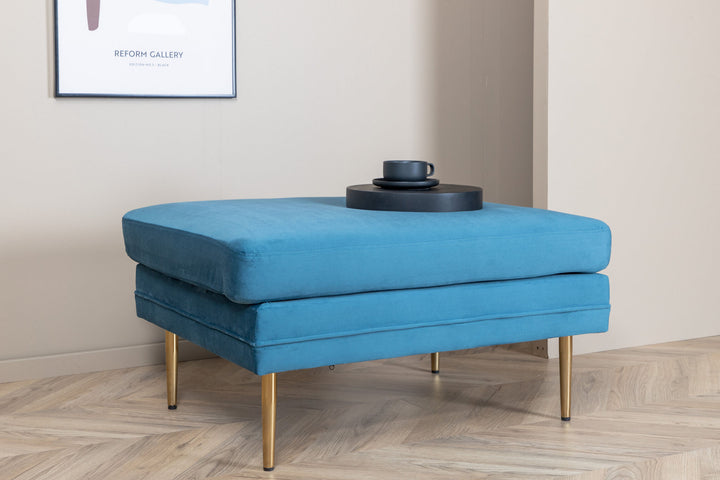 Venture Home Boom Ottoman - Brass / Blue Velvet