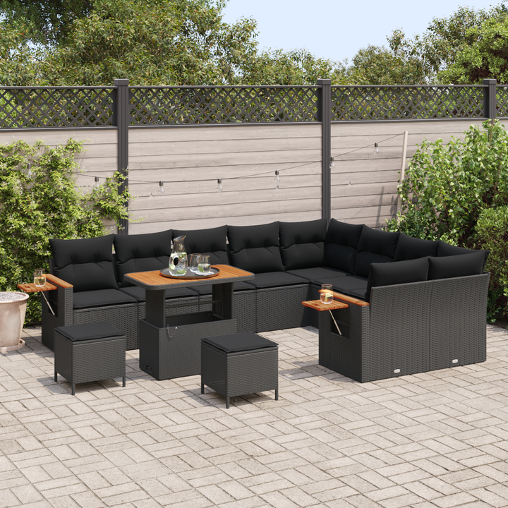 Havesofa Sæt med pude 13 pcs Sort polyrattan