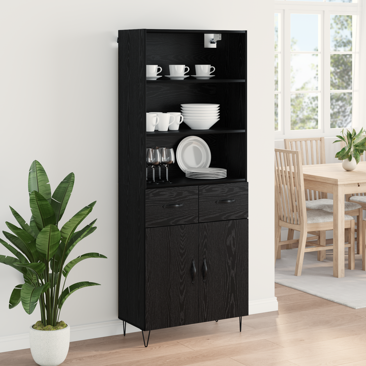Highboard med skuffe 2 pcs Sort eg Konstrueret træ