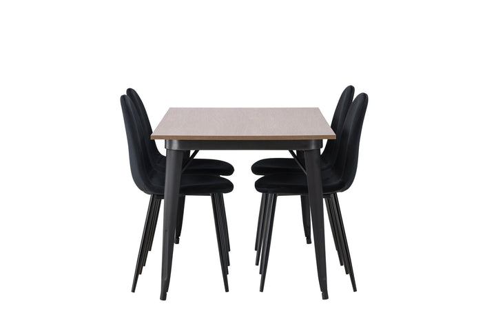 Venture Home Tempe Dining Table - Black / Walnut MDF +Polar Dining Chair - Black legs / Black Velvet _4