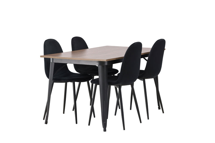 Venture Home Tempe Dining Table - Black / Walnut MDF +Polar Dining Chair - Black legs / Black Velvet _4