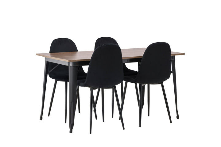 Venture Home Tempe Dining Table - Black / Walnut MDF +Polar Dining Chair - Black legs / Black Velvet _4