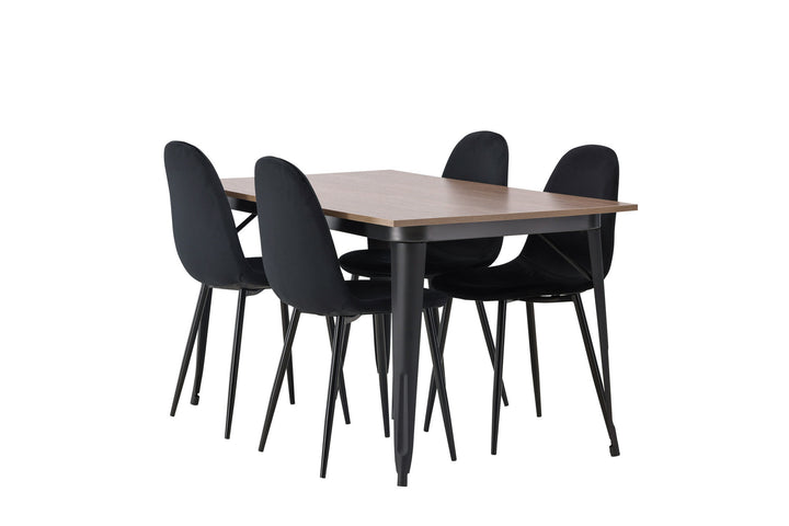 Venture Home Tempe Dining Table - Black / Walnut MDF +Polar Dining Chair - Black legs / Black Velvet _4
