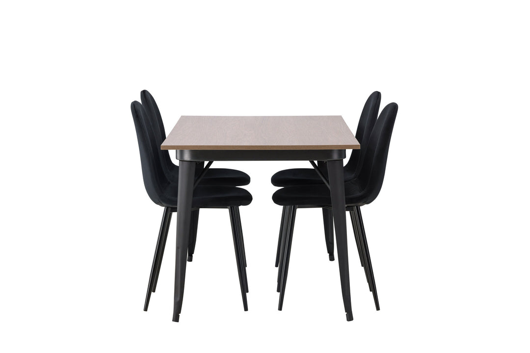 Venture Home Tempe Dining Table - Black / Walnut MDF +Polar Dining Chair - Black legs / Black Velvet _4