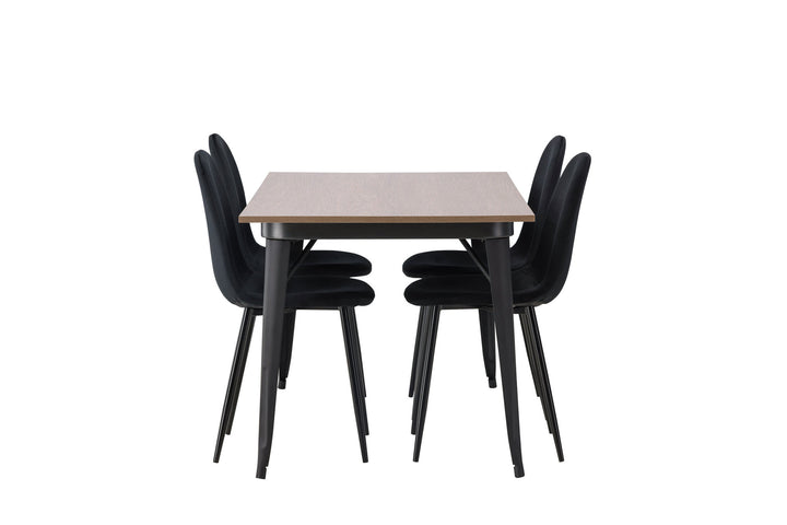 Venture Home Tempe Dining Table - Black / Walnut MDF +Polar Dining Chair - Black legs / Black Velvet _4
