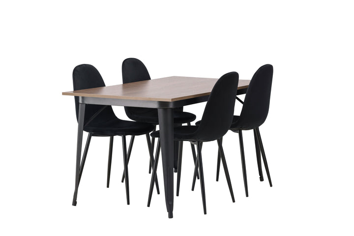 Venture Home Tempe Dining Table - Black / Walnut MDF +Polar Dining Chair - Black legs / Black Velvet _4