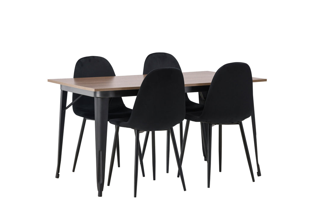 Venture Home Tempe Dining Table - Black / Walnut MDF +Polar Dining Chair - Black legs / Black Velvet _4