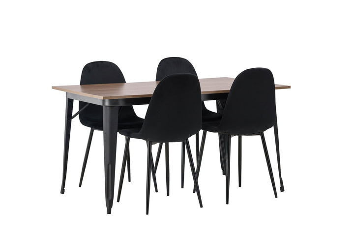 Venture Home Tempe Dining Table - Black / Walnut MDF +Polar Dining Chair - Black legs / Black Velvet _4