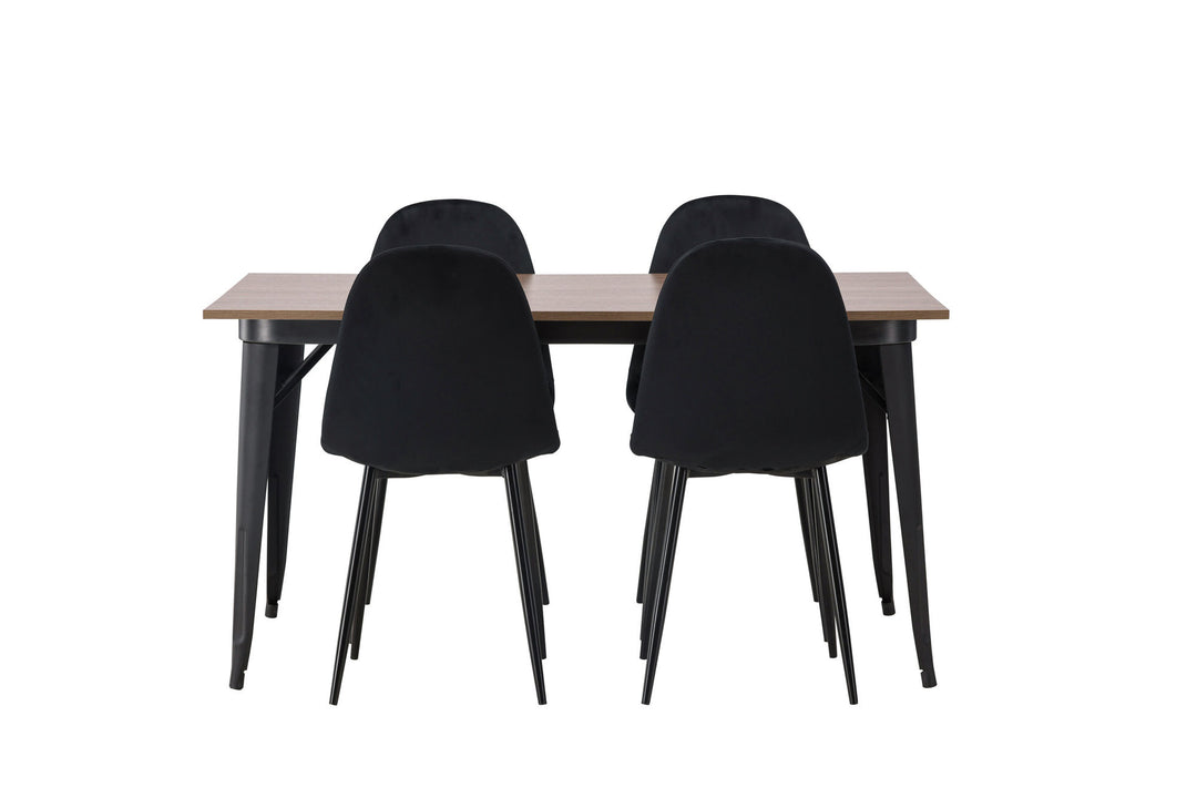 Venture Home Tempe Dining Table - Black / Walnut MDF +Polar Dining Chair - Black legs / Black Velvet _4