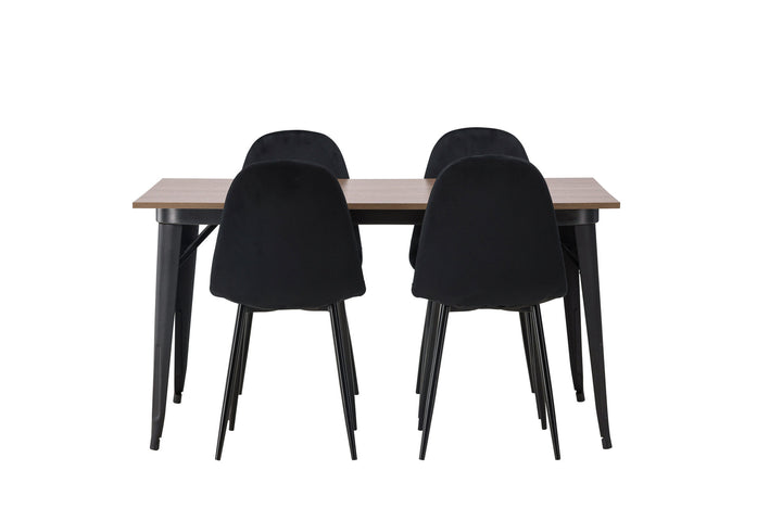 Venture Home Tempe Dining Table - Black / Walnut MDF +Polar Dining Chair - Black legs / Black Velvet _4