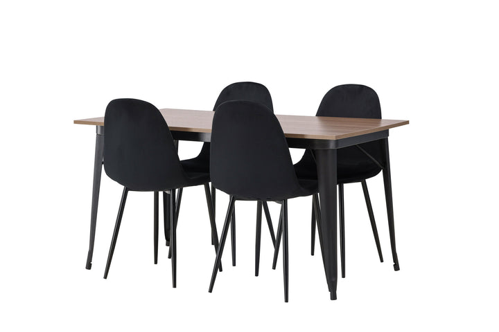 Venture Home Tempe Dining Table - Black / Walnut MDF +Polar Dining Chair - Black legs / Black Velvet _4