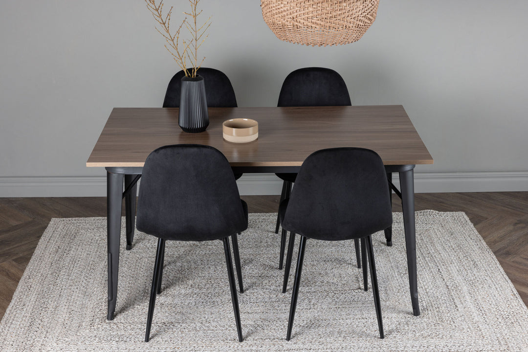 Venture Home Tempe Dining Table - Black / Walnut MDF +Polar Dining Chair - Black legs / Black Velvet _4
