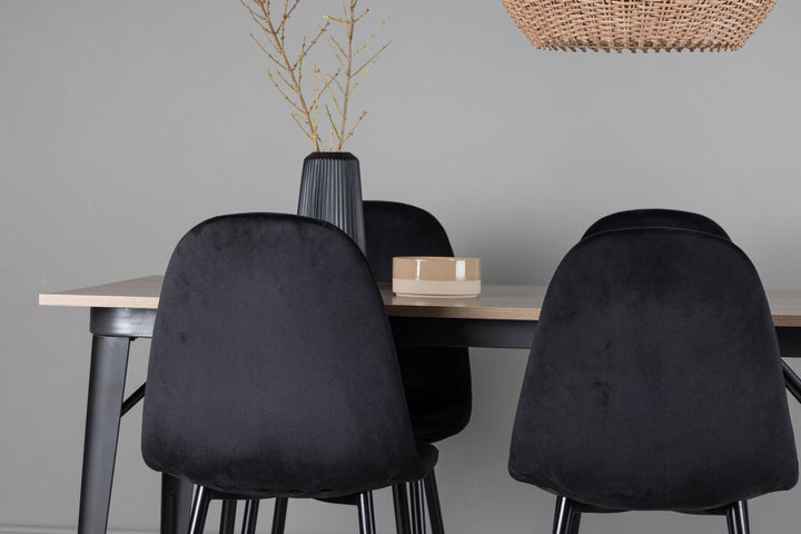 Venture Home Tempe Dining Table - Black / Walnut MDF +Polar Dining Chair - Black legs / Black Velvet _4