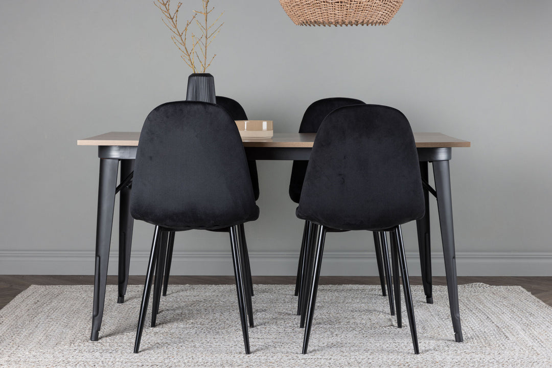 Venture Home Tempe Dining Table - Black / Walnut MDF +Polar Dining Chair - Black legs / Black Velvet _4