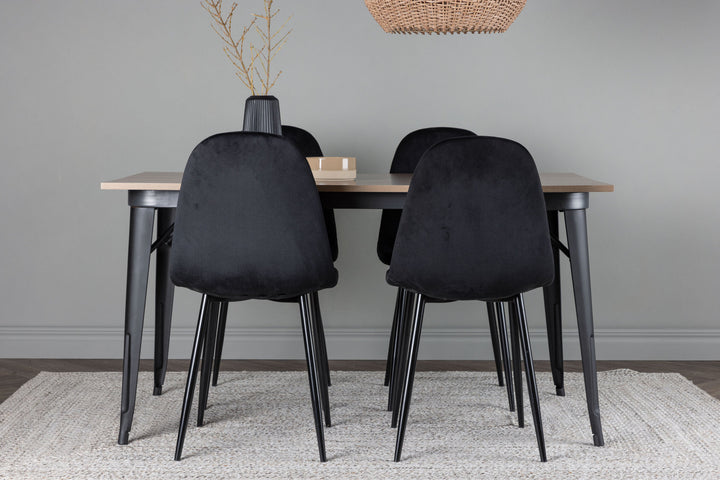 Venture Home Tempe Dining Table - Black / Walnut MDF +Polar Dining Chair - Black legs / Black Velvet _4