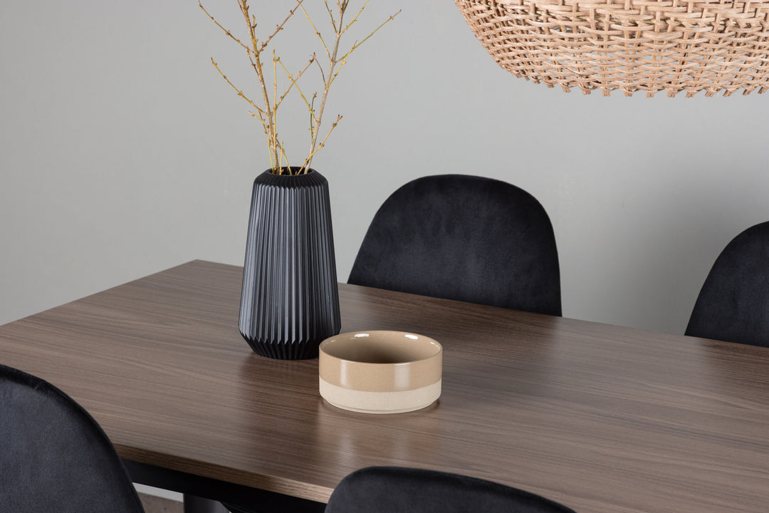 Venture Home Tempe Dining Table - Black / Walnut MDF +Polar Dining Chair - Black legs / Black Velvet _4