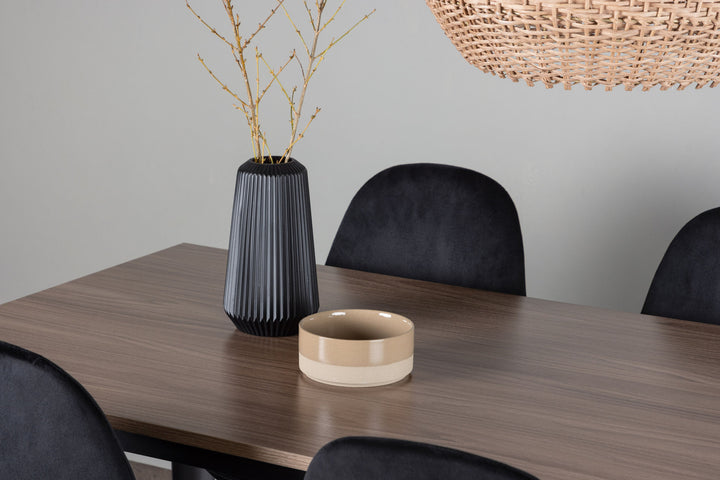 Venture Home Tempe Dining Table - Black / Walnut MDF +Polar Dining Chair - Black legs / Black Velvet _4