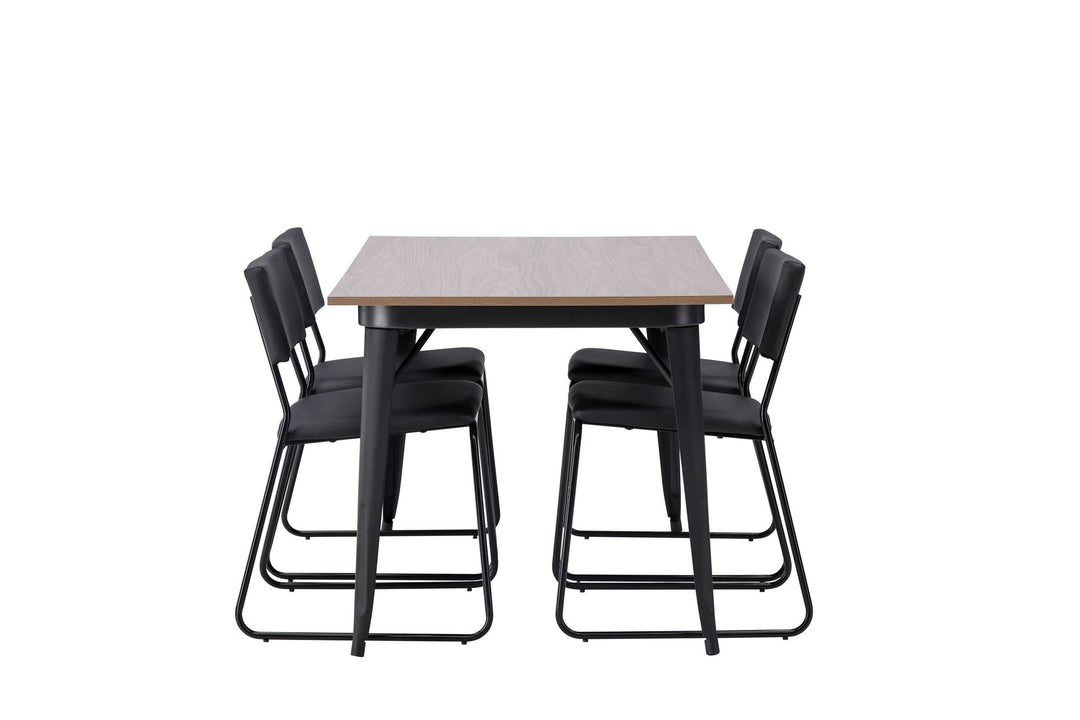 Venture Home Tempe Dining Table - Black / Walnut MDF +Kenth Chair - Black / Black PU _4