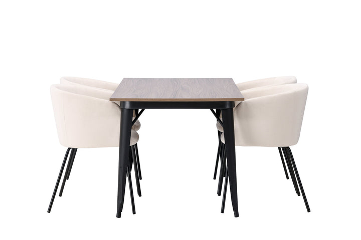 Venture Home Tempe Dining Table - Black / Walnut MDF +Berit Chair - Black / Beige Velvet _4