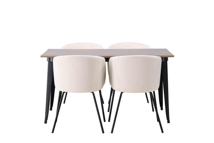 Venture Home Tempe Dining Table - Black / Walnut MDF +Berit Chair - Black / Beige Velvet _4