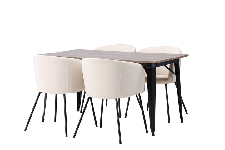 Venture Home Tempe Dining Table - Black / Walnut MDF +Berit Chair - Black / Beige Velvet _4