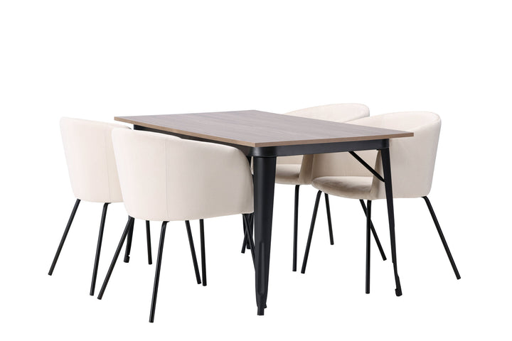 Venture Home Tempe Dining Table - Black / Walnut MDF +Berit Chair - Black / Beige Velvet _4