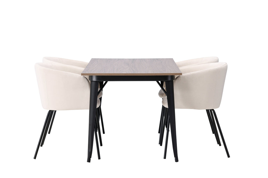 Venture Home Tempe Dining Table - Black / Walnut MDF +Berit Chair - Black / Beige Velvet _4