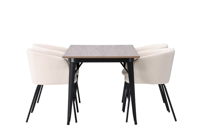 Venture Home Tempe Dining Table - Black / Walnut MDF +Berit Chair - Black / Beige Velvet _4