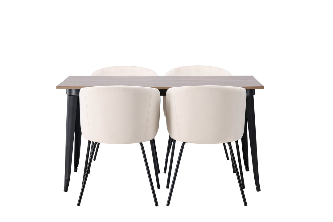 Venture Home Tempe Dining Table - Black / Walnut MDF +Berit Chair - Black / Beige Velvet _4