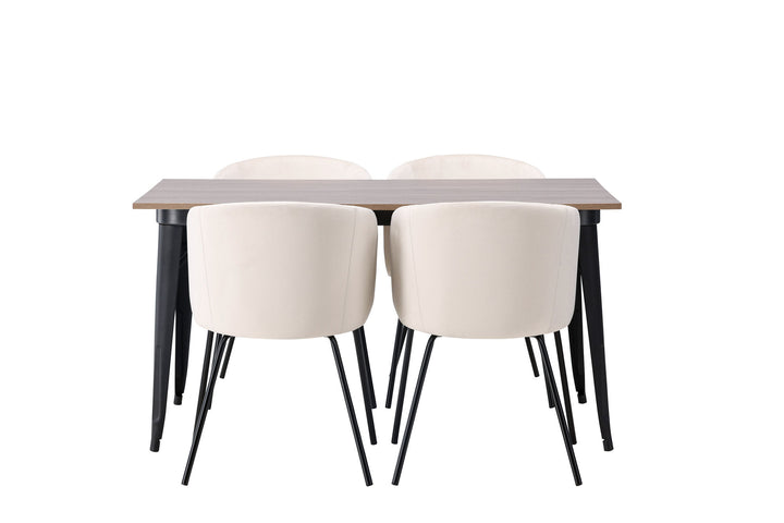 Venture Home Tempe Dining Table - Black / Walnut MDF +Berit Chair - Black / Beige Velvet _4