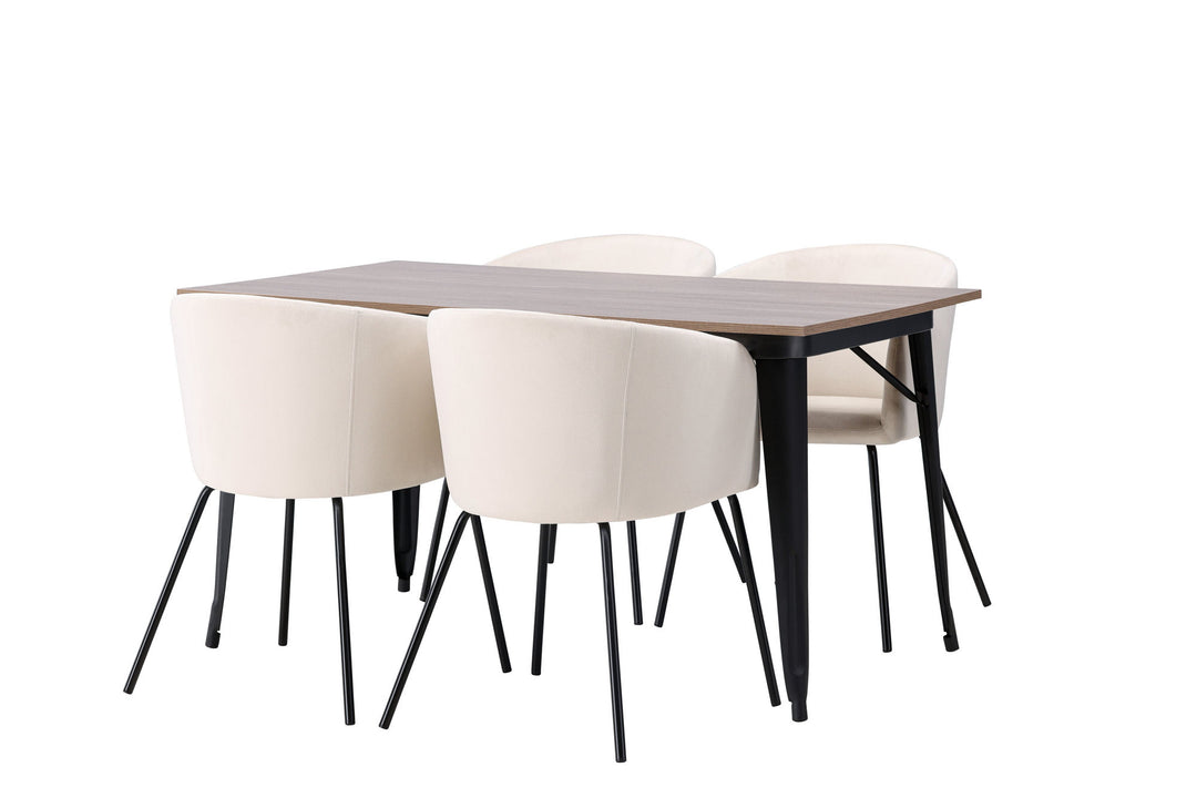 Venture Home Tempe Dining Table - Black / Walnut MDF +Berit Chair - Black / Beige Velvet _4