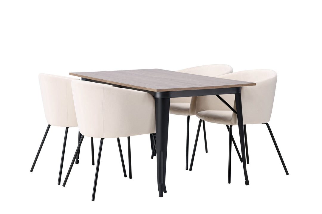 Venture Home Tempe Dining Table - Black / Walnut MDF +Berit Chair - Black / Beige Velvet _4