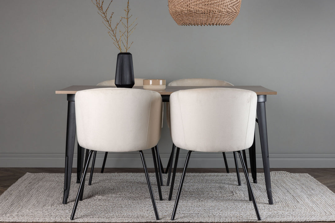 Venture Home Tempe Dining Table - Black / Walnut MDF +Berit Chair - Black / Beige Velvet _4