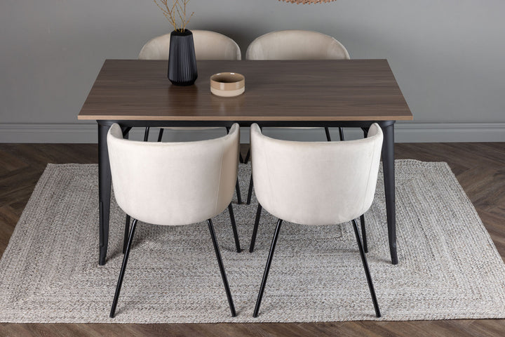 Venture Home Tempe Dining Table - Black / Walnut MDF +Berit Chair - Black / Beige Velvet _4