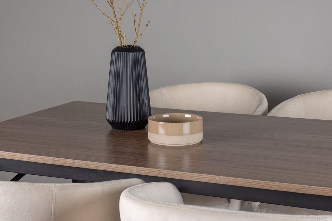 Venture Home Tempe Dining Table - Black / Walnut MDF +Berit Chair - Black / Beige Velvet _4
