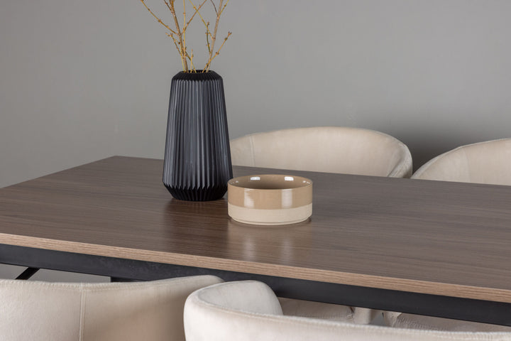 Venture Home Tempe Dining Table - Black / Walnut MDF +Berit Chair - Black / Beige Velvet _4