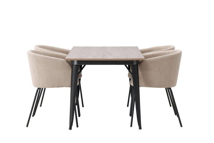Venture Home Tempe Dining Table - Black / Walnut MDF +Berit Chair - Black / Beige Fabric (Polyester linen ) _4