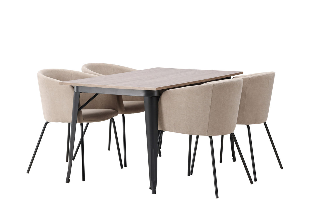 Venture Home Tempe Dining Table - Black / Walnut MDF +Berit Chair - Black / Beige Fabric (Polyester linen ) _4