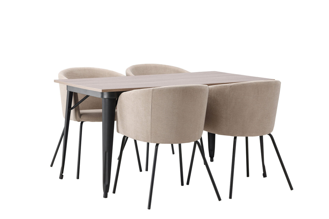 Venture Home Tempe Dining Table - Black / Walnut MDF +Berit Chair - Black / Beige Fabric (Polyester linen ) _4