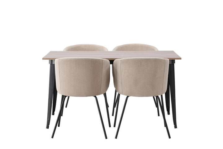 Venture Home Tempe Dining Table - Black / Walnut MDF +Berit Chair - Black / Beige Fabric (Polyester linen ) _4