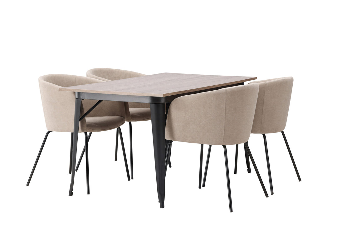 Venture Home Tempe Dining Table - Black / Walnut MDF +Berit Chair - Black / Beige Fabric (Polyester linen ) _4